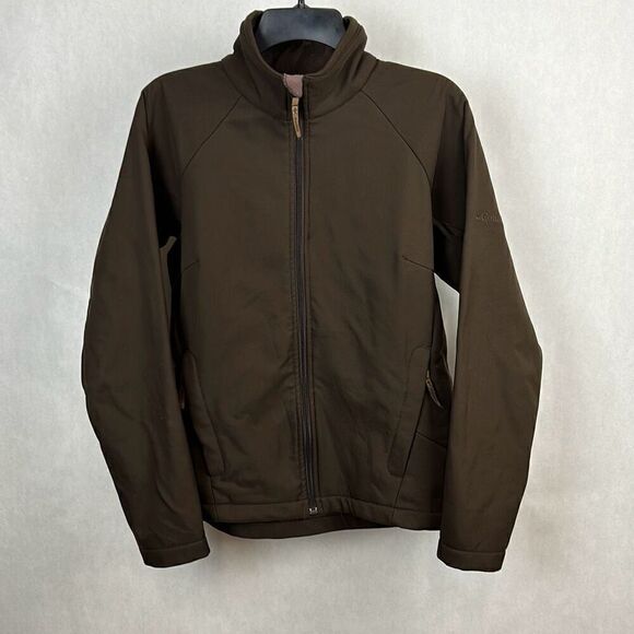 Columbia Womens Jacket Coat Brown Sz Medium Full Zip Softshell Front Hand Pocket - Picture 1 of 9